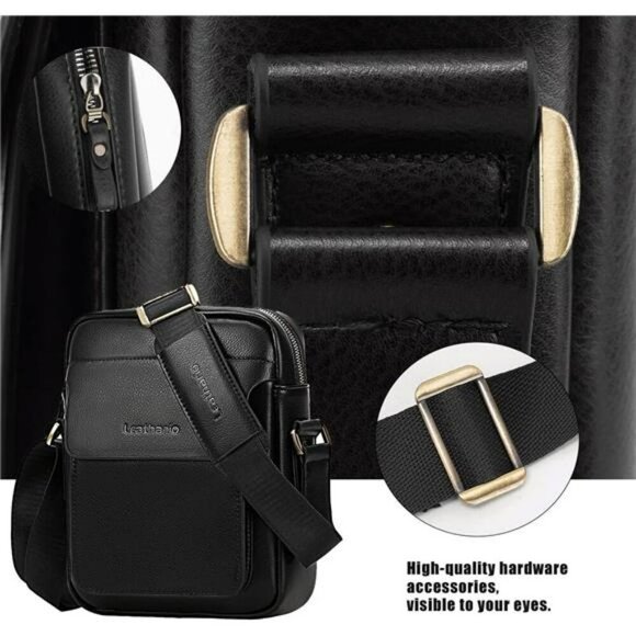 Leathario Crossbody Bag for Men Vegan Leather Messenger Shoulder Work Travel - Picture 4 of 7
